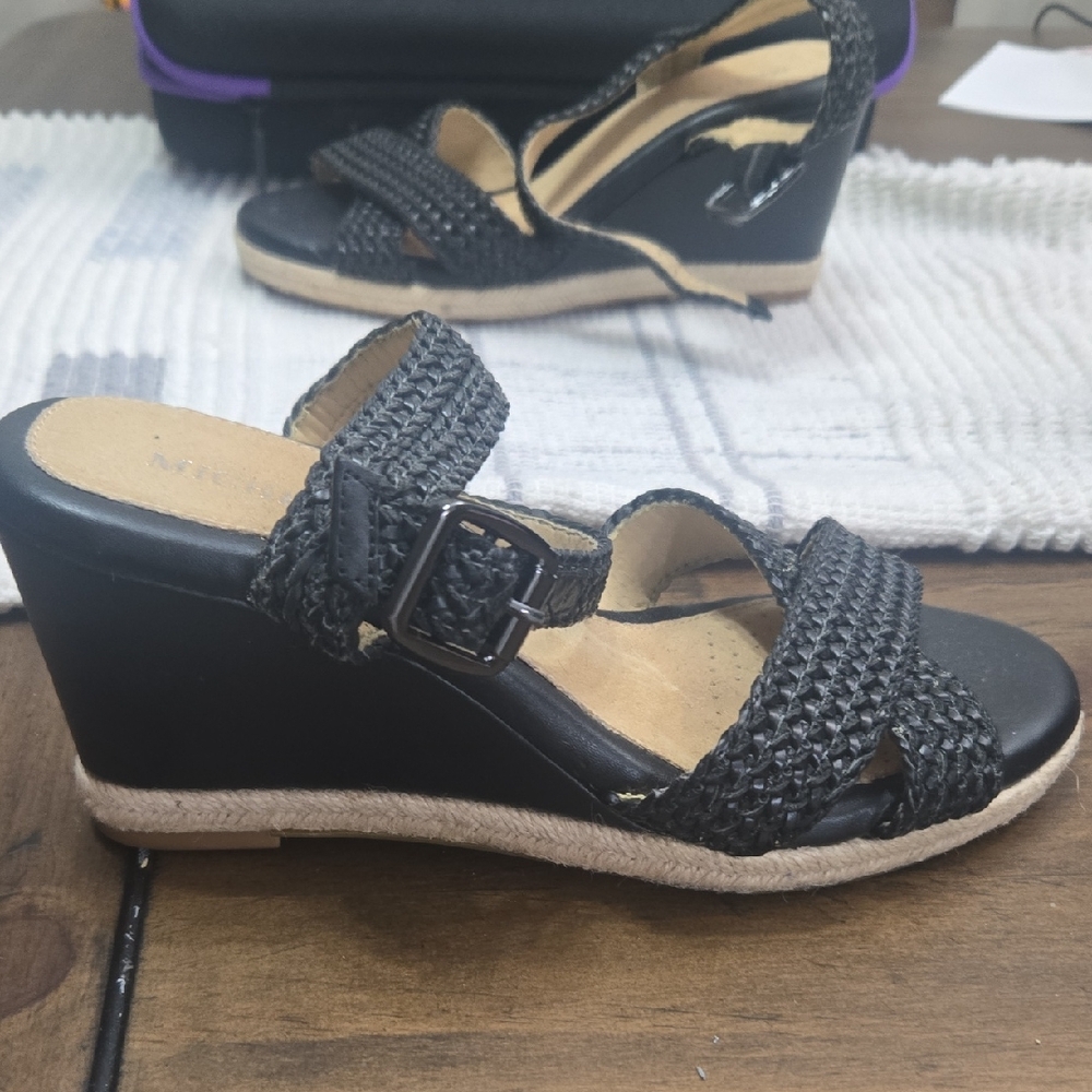 Michelle D Black Woven Wedges